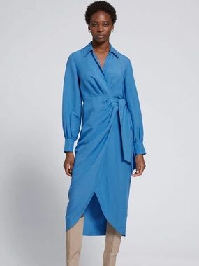 & Other Stories Blue Linen Wrap Midi Dress Size 2
